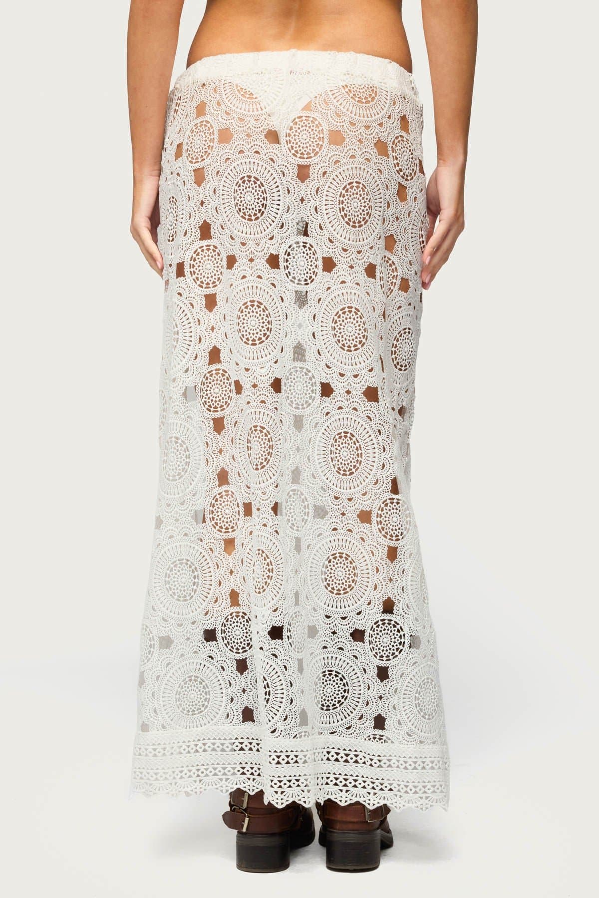 Milana Slit Sheer Lace Maxi Skirt - Scalloped Hem Polyester