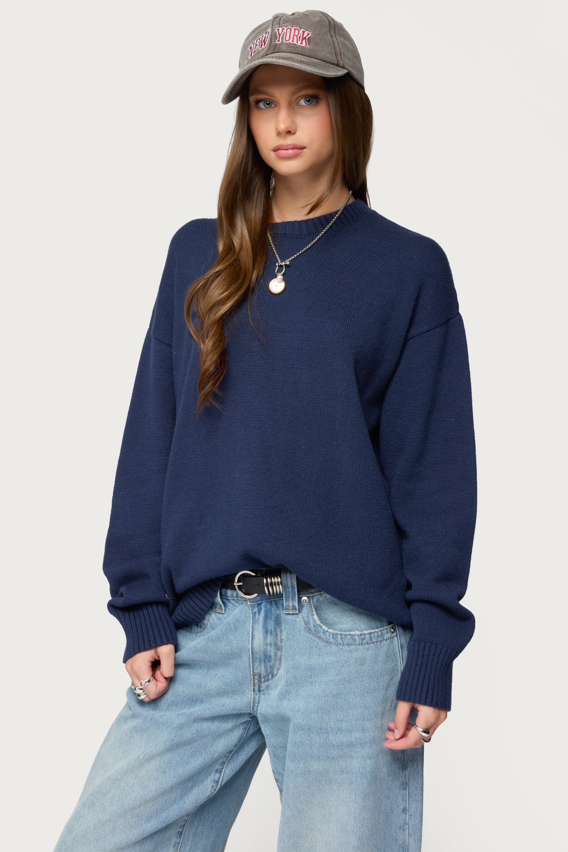 Priscila Oversized Crewneck Sweater - Acrylic Knit, Relaxed Fit
