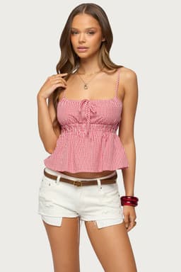 Zahara Gingham Babydoll Top - Adjustable Straps, Smocked Underbust, 100% Cotton