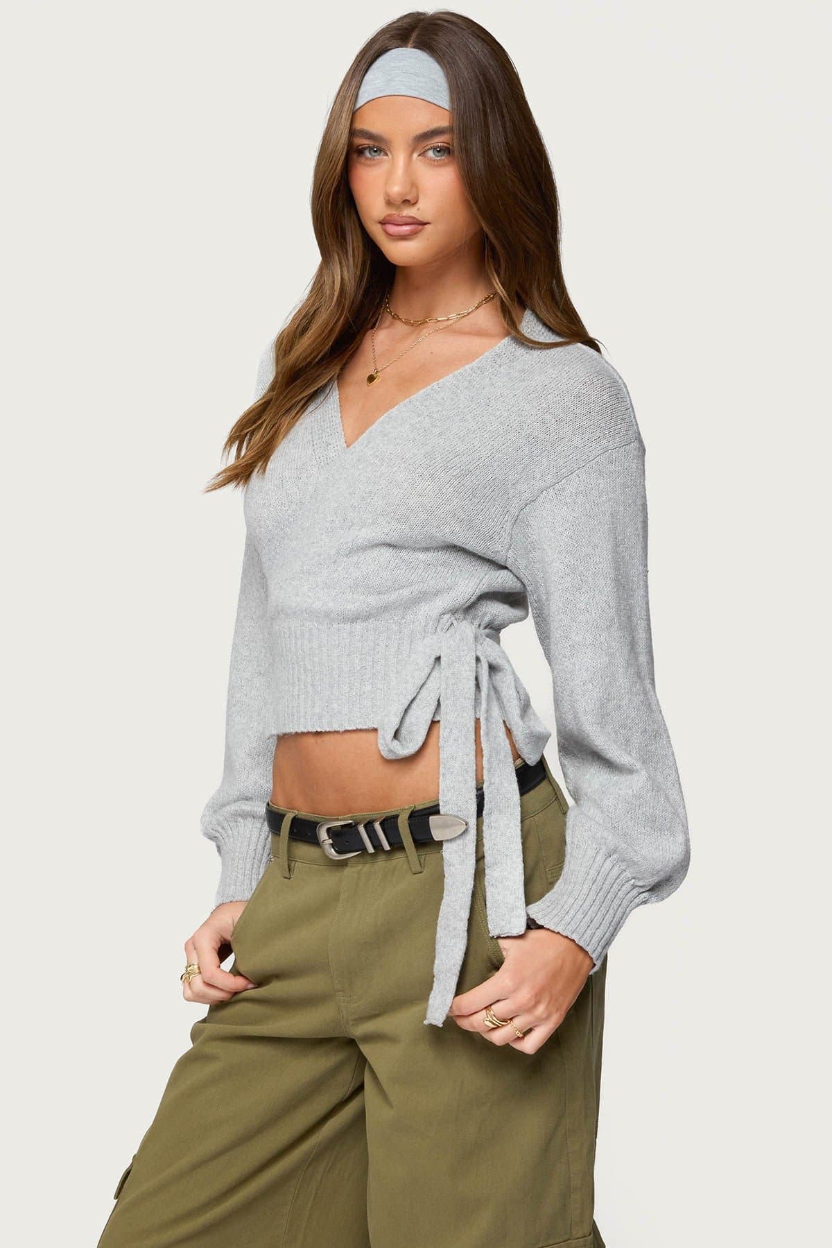 Stella Wrap Knit Cardigan - Acrylic Ribbed Tie Closure Sweater