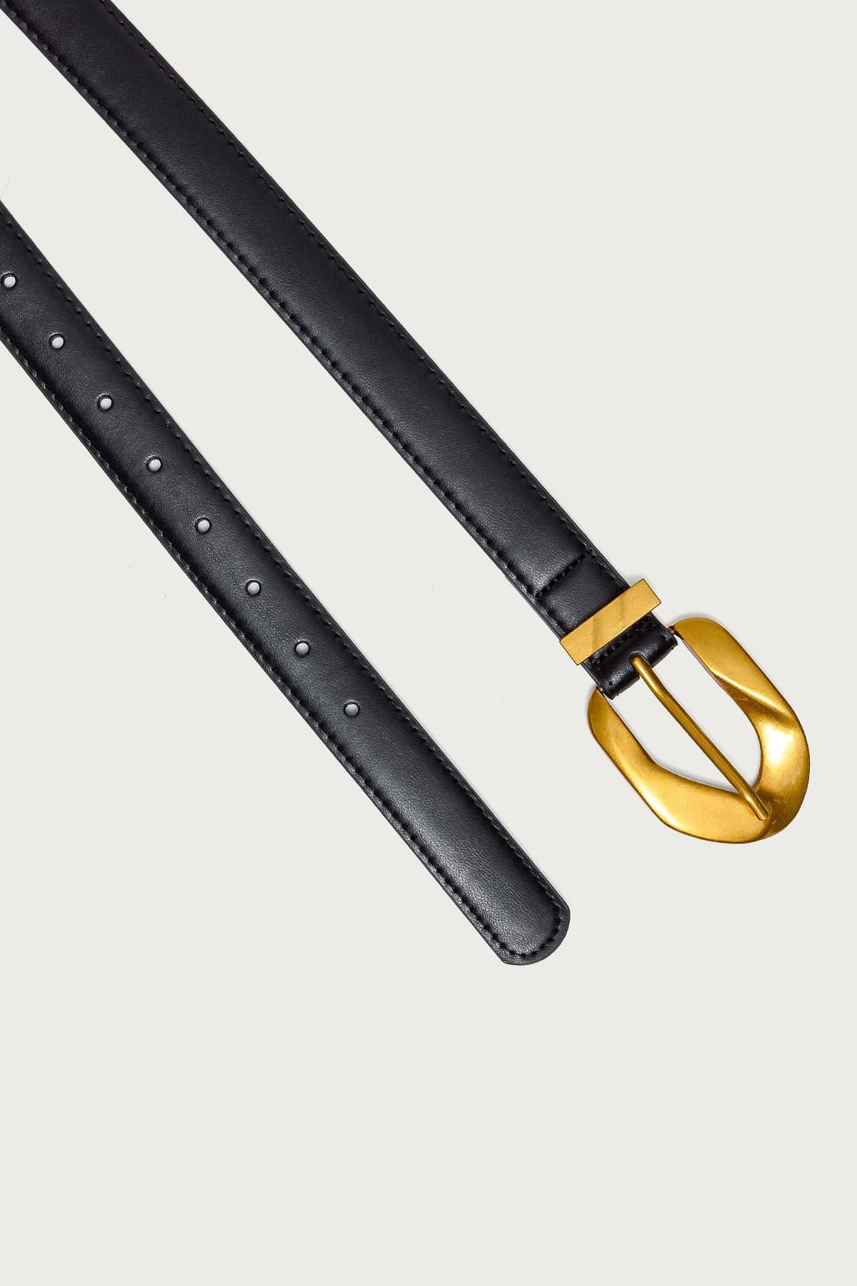 All Buckled Faux Leather Belt - Oversized Gold Tone Metal Buckle, 40.9 Inch Length