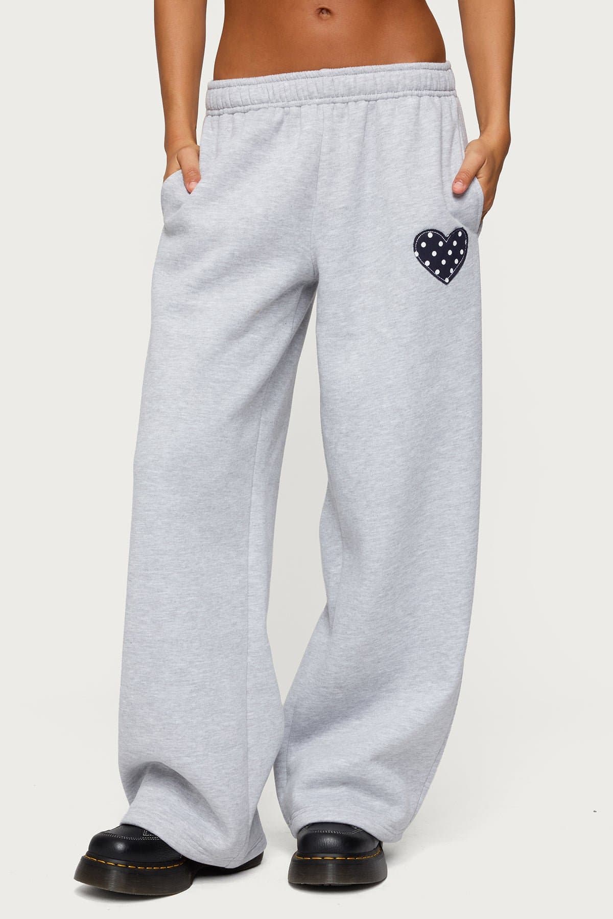 I Heart London Polka Dot Heart Patch Sweatpants - Polyester Cotton
