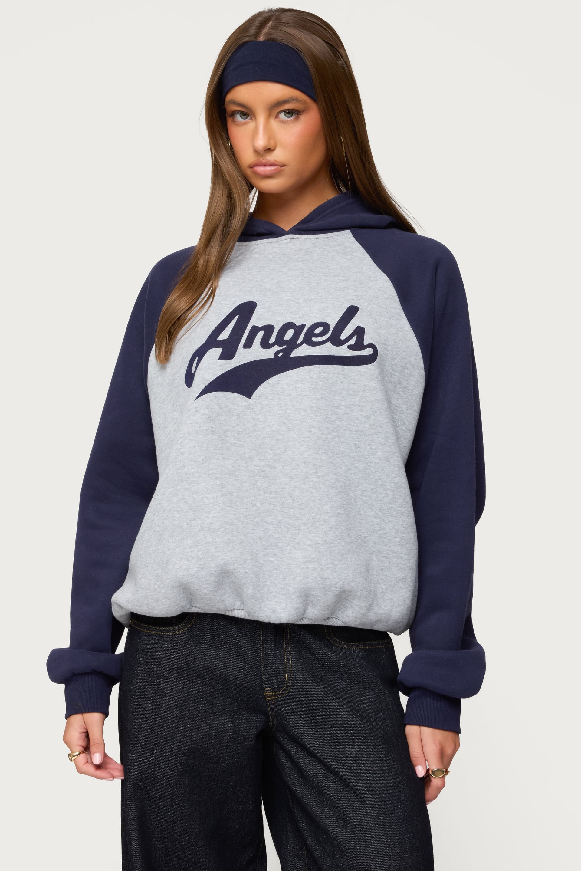 Angels Raglan Oversized Hoodie - Polyester Cotton Graphic Text Unisex Hoodie