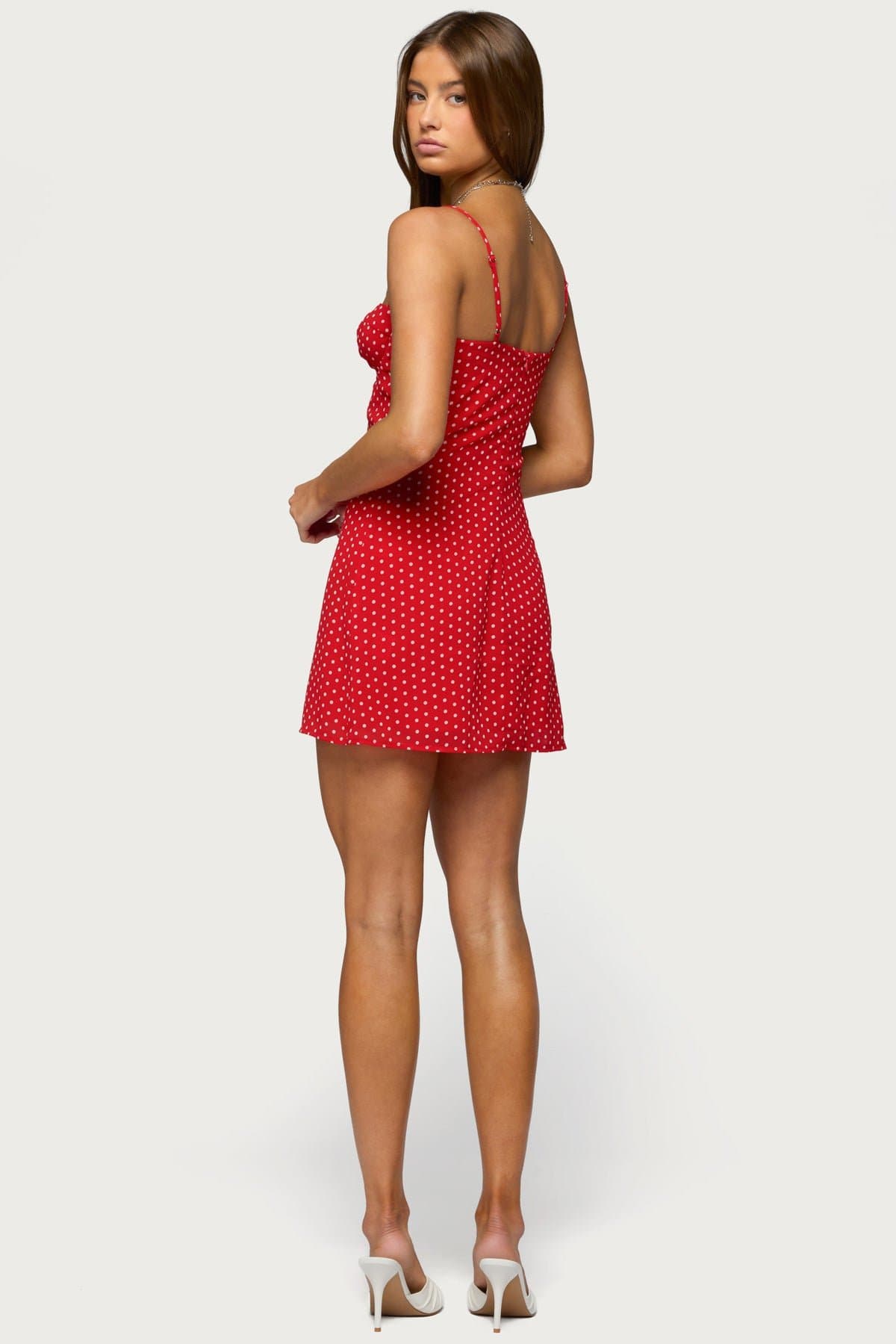 Polka Dot Cupped Chiffon Mini Dress with Adjustable Straps