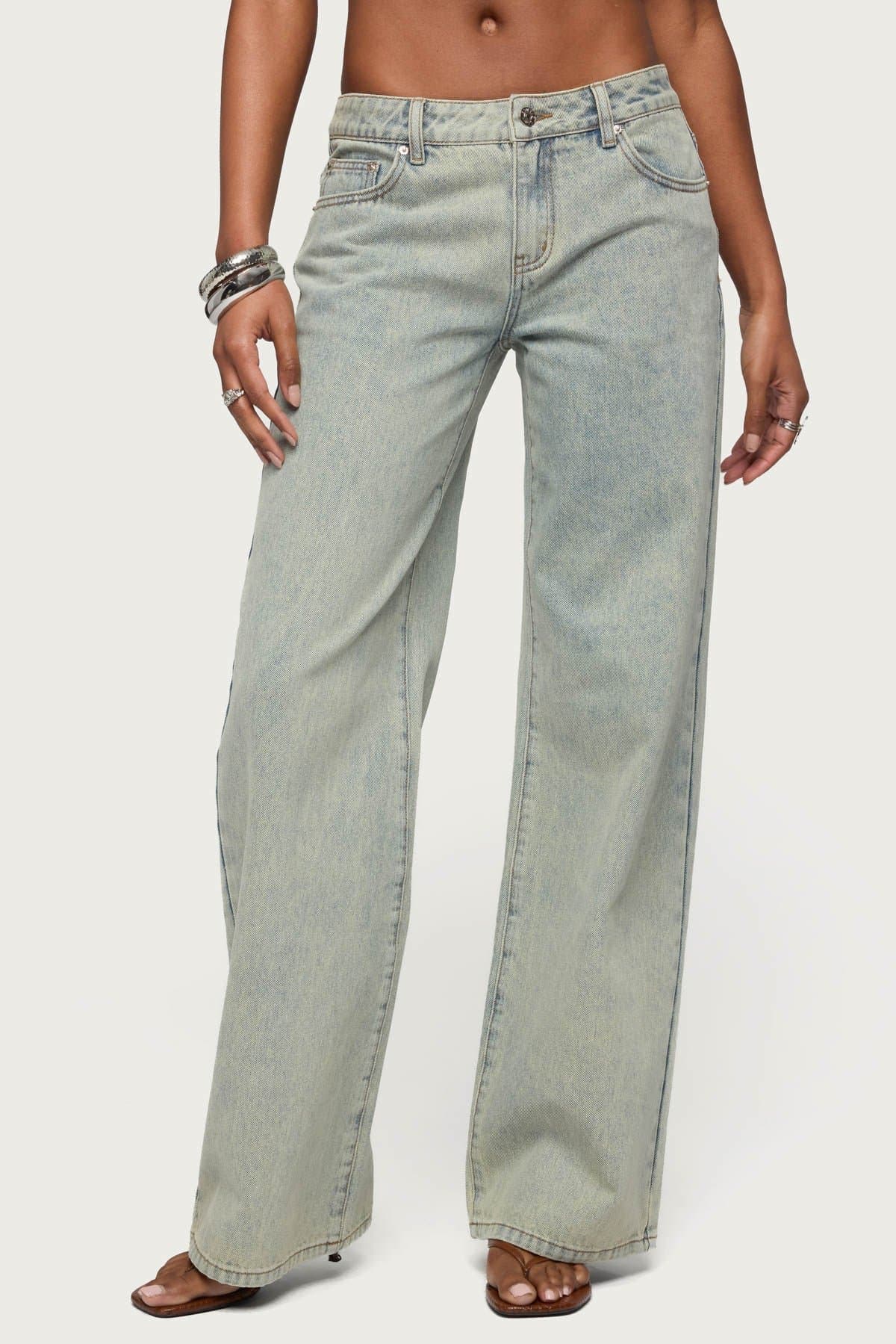 Tall Magda Acid Wash Low Rise Baggy Jeans 100% Cotton Inseam 33.3in