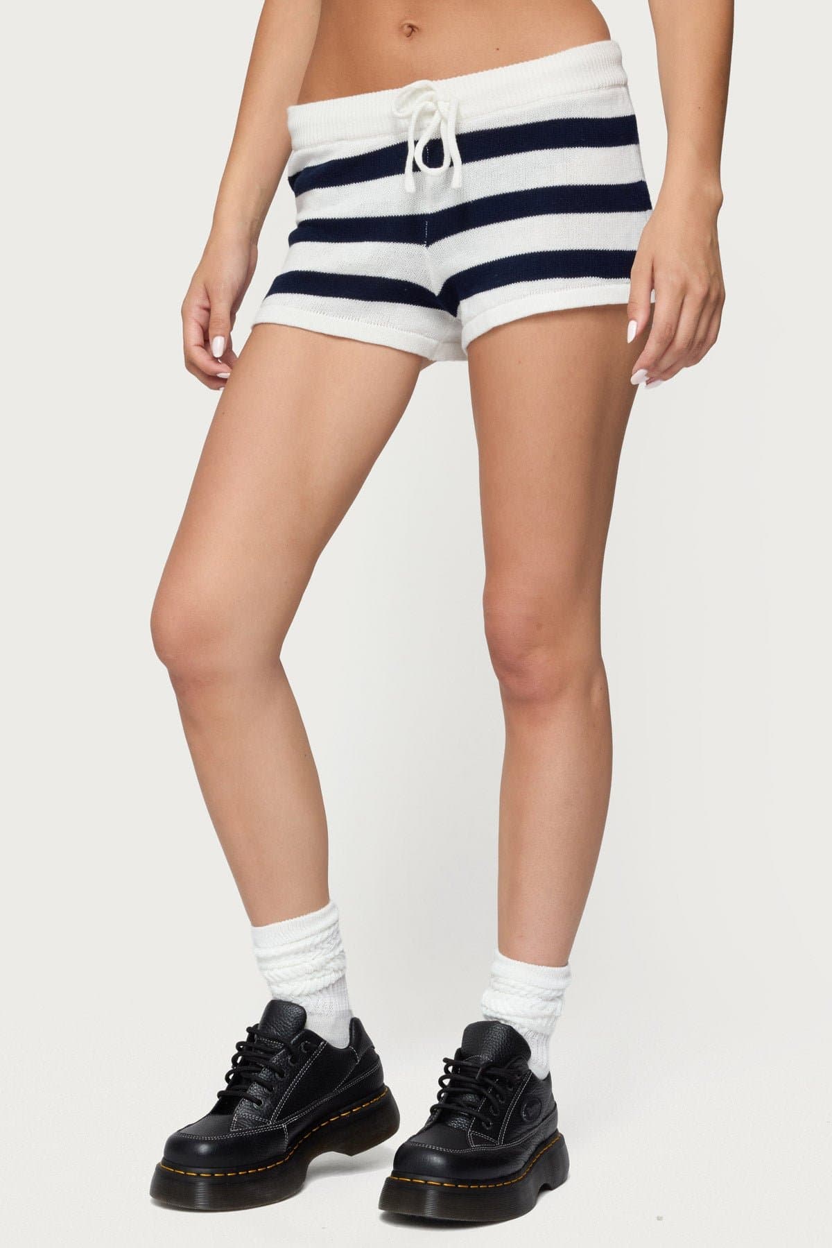 Amaris Striped Knit Shorts - 100% Cotton Lightweight Adjustable Waistband