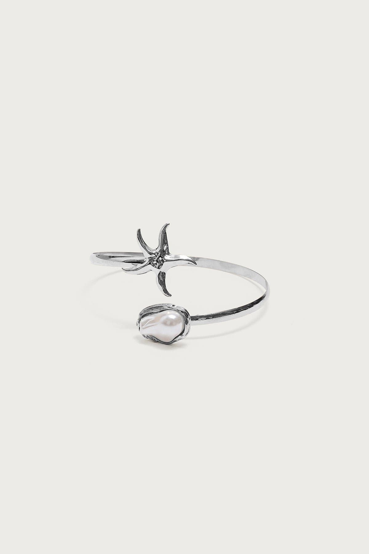 Pearly Sea Star Arm Cuff in Silver Tone Metal and Plastic - 2.5 Inch Length