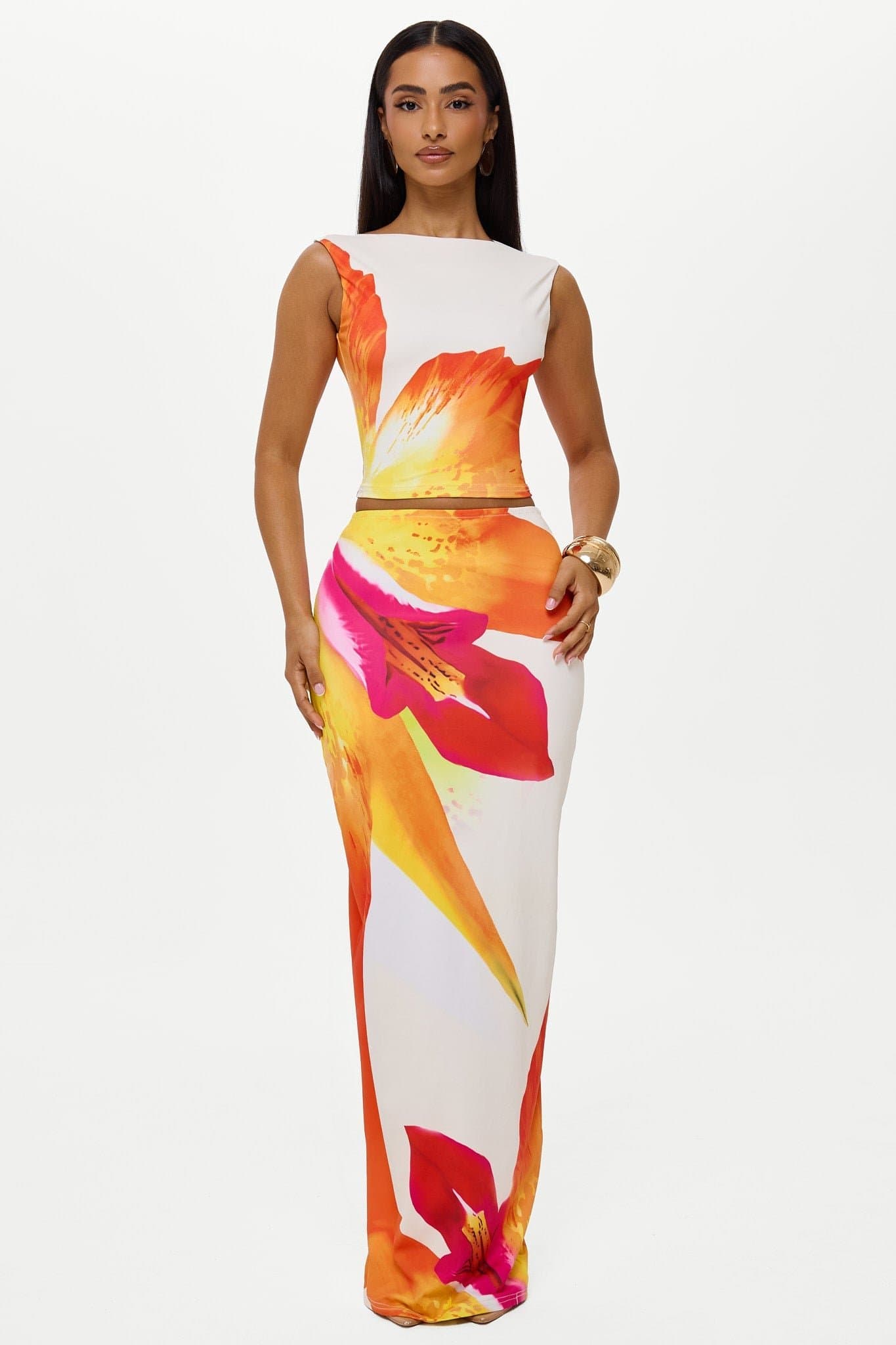 Santana Print Slash Neck Top - Premium Stretch Fabric Fully Lined