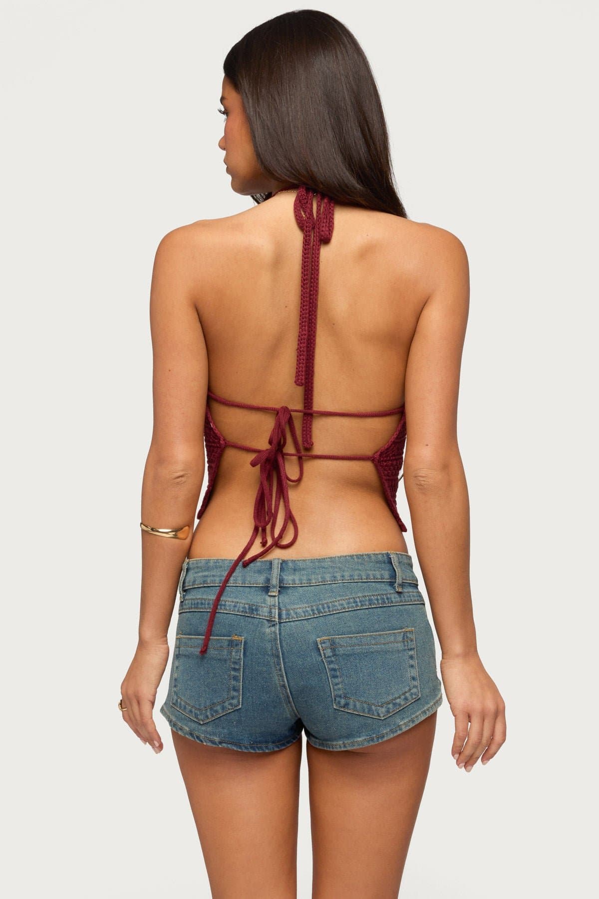 Backless Coastal Charm Crochet Top with Neck & Back Ties