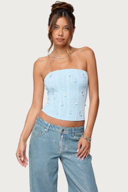 Lexah Faux Crystal Strapless Mesh Corset - Boned Nylon Spandex Bodice