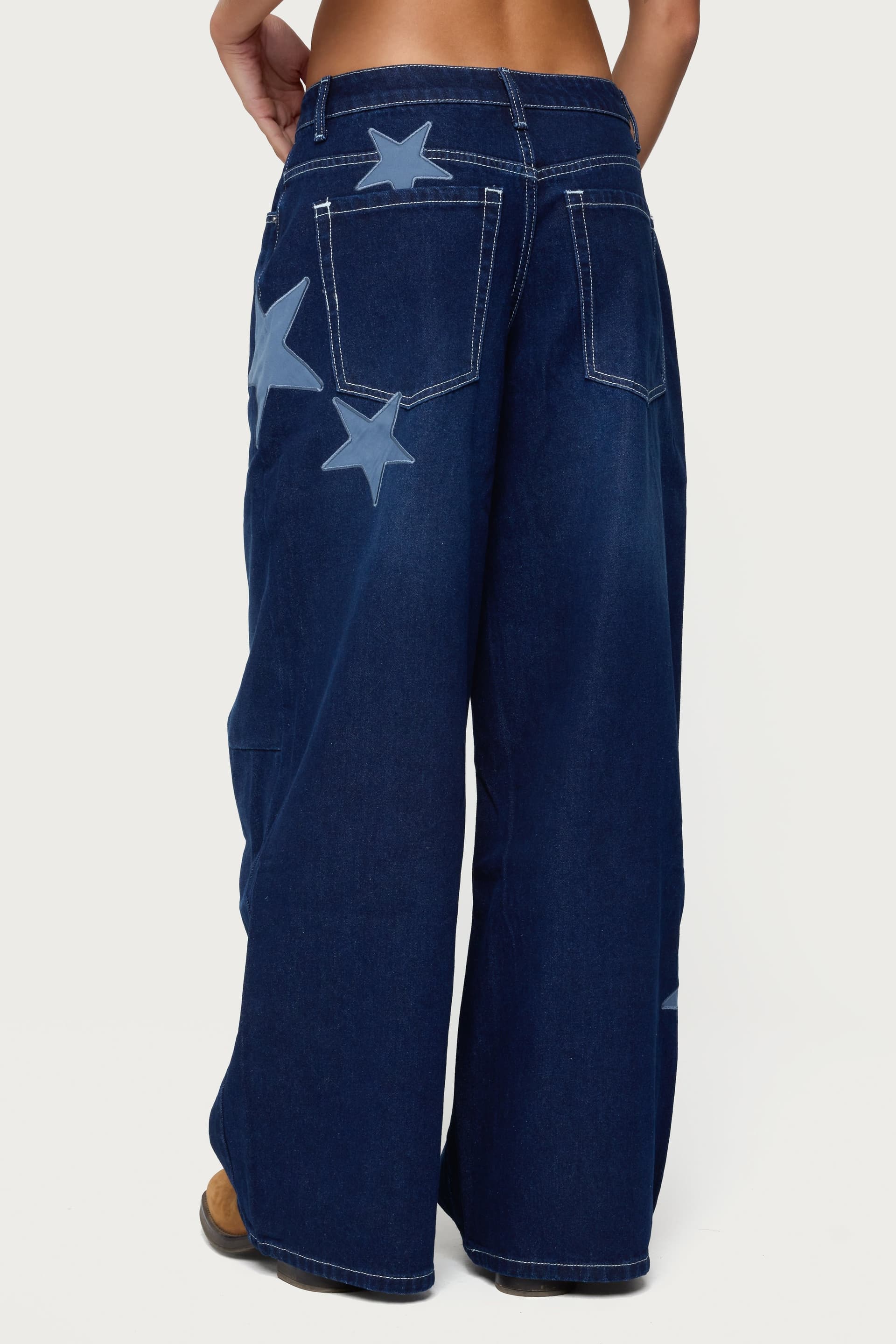 Trish Stars Low Rise Baggy Jeans with Embroidered Star Patches