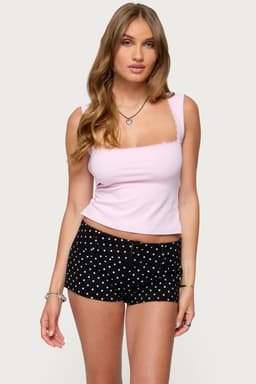 Fae Square Neck Open Back Top with Scalloped Lace Trim - Polyester Spandex