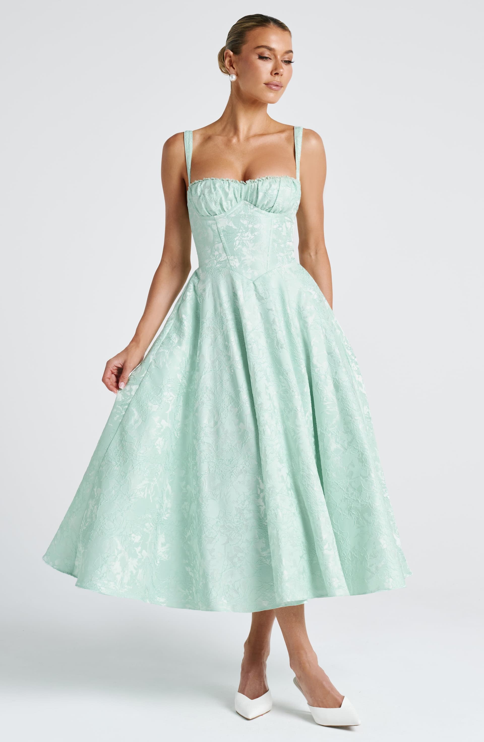 Amity Midi Dress - Mint Mono-Underwired Balconette Lace Trim Lace-Up Back