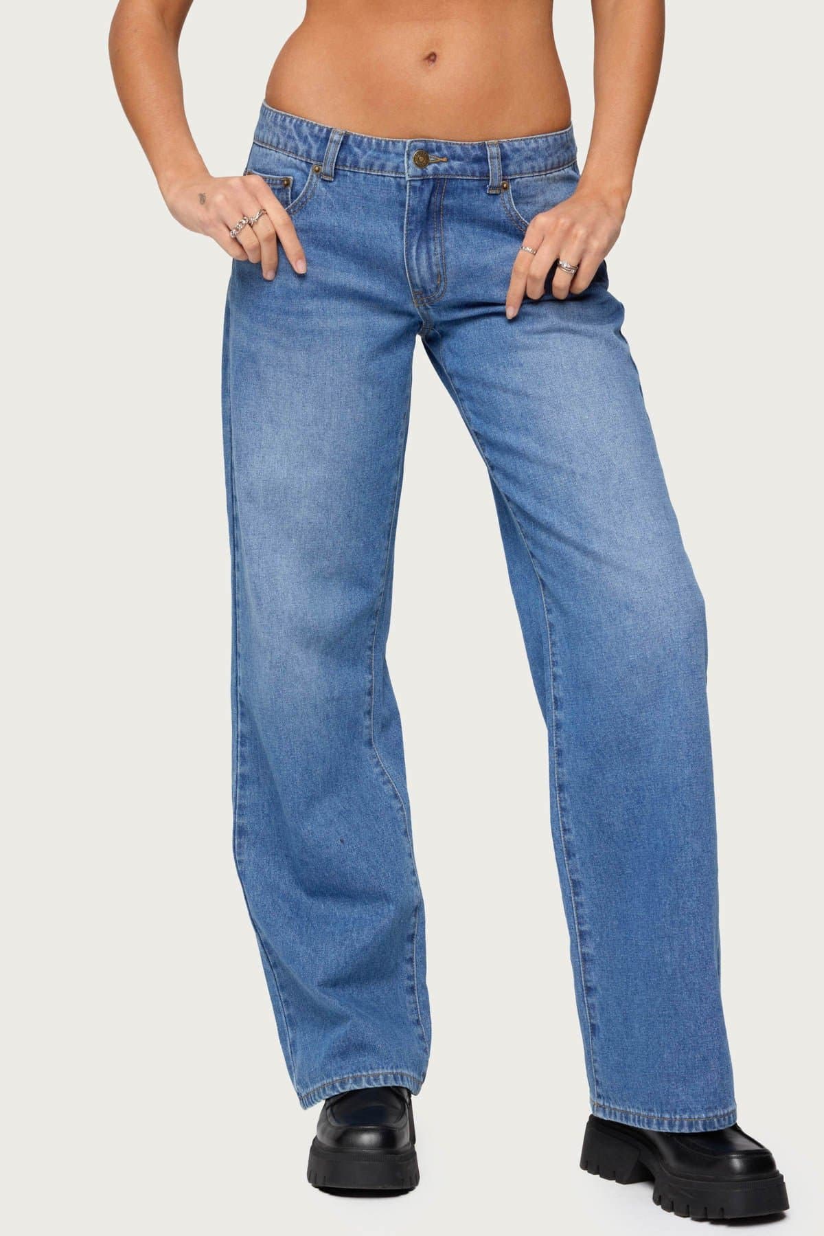 Nikoletta Low Rise Straight Leg Jeans 100% Cotton Rigid Denim
