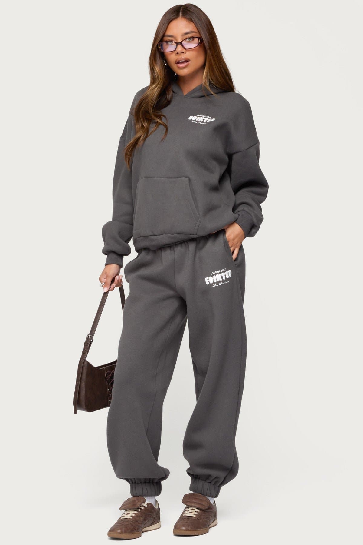 Lounge Edit Sweatpants with Elastic Waistband and Edikted Los Angeles Graphic