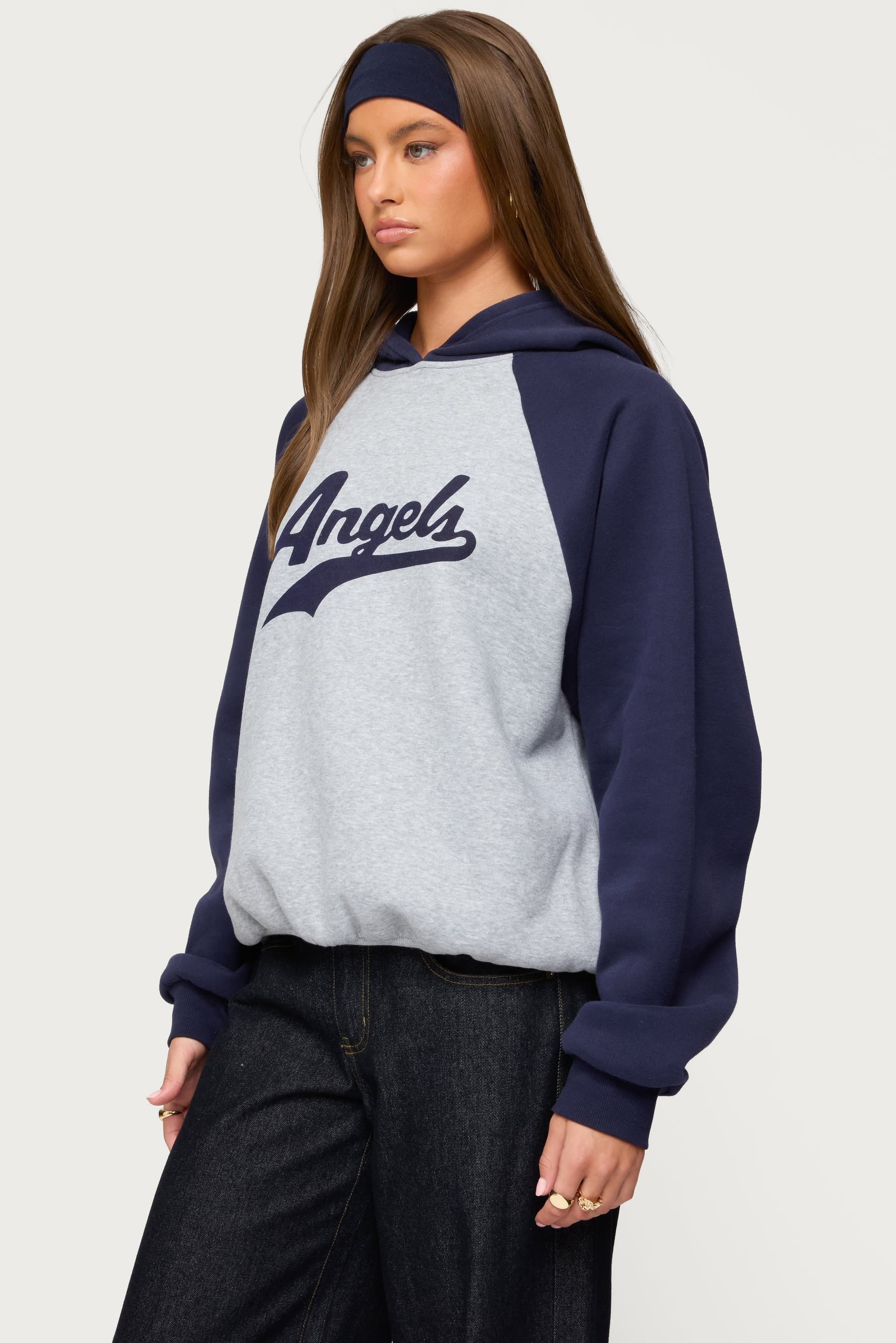 Angels Raglan Oversized Hoodie - Polyester Cotton Graphic Text Unisex Hoodie