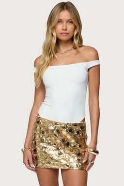 Bryony Off Shoulder Bodysuit Nylon Spandex Size S Model 5'8