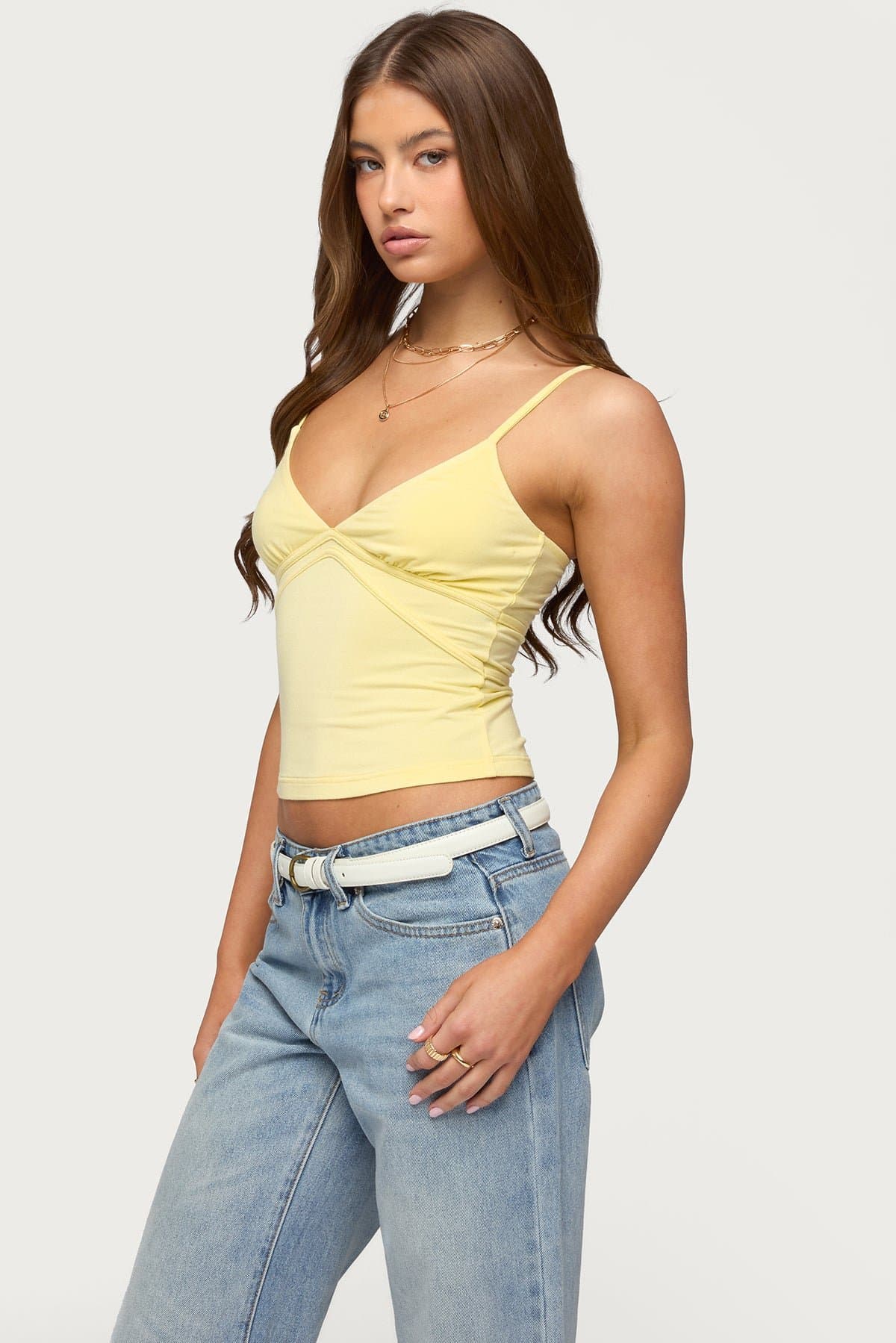 Evianna Double Tie Back Tank Top - Adjustable Straps V-Neck Rayon Spandex