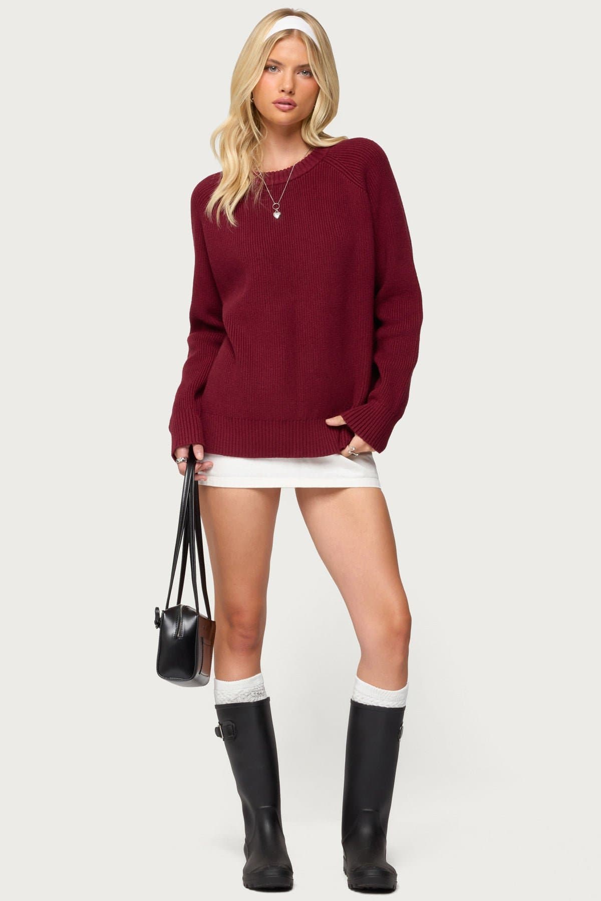 Lavonne Oversized Knit Raglan Sweater in Rayon Polyester Nylon Blend