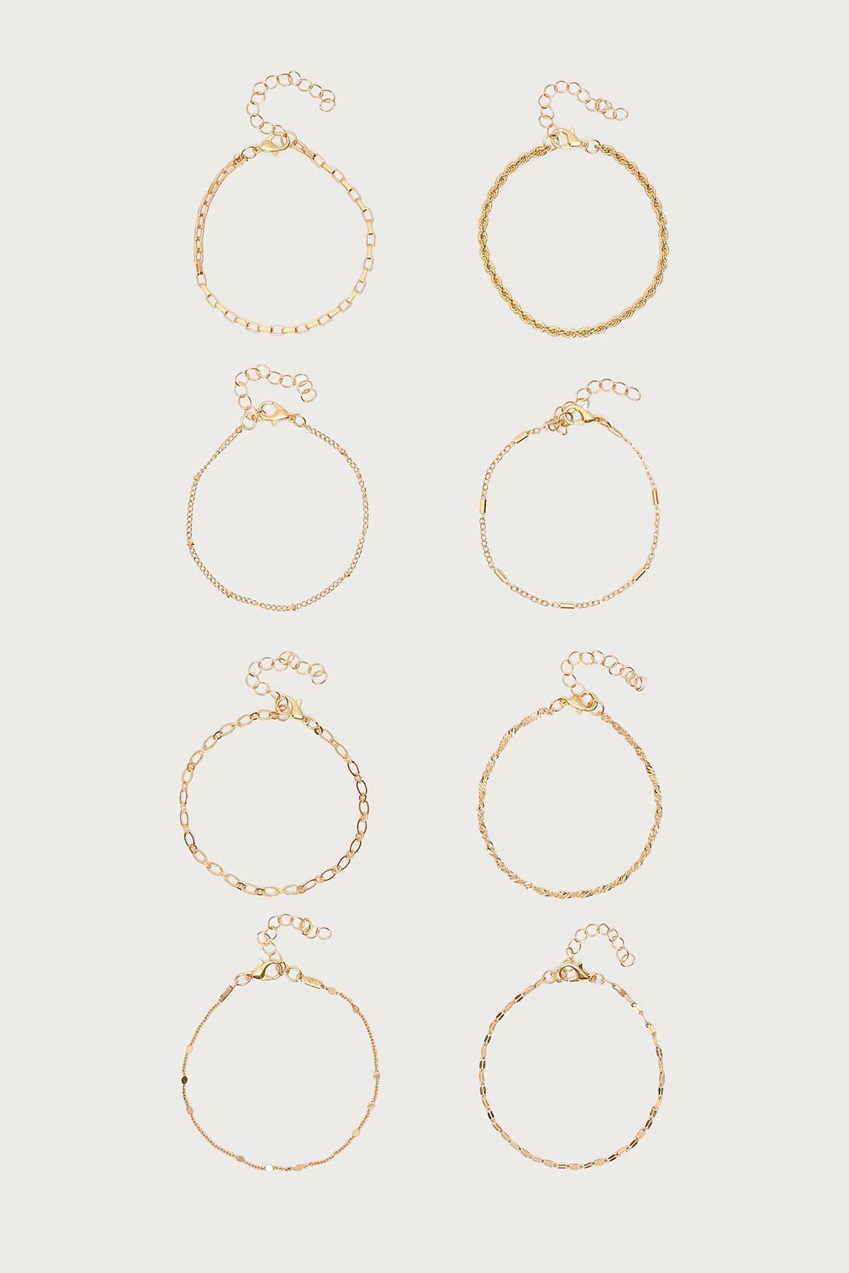 Pack of 8 Assorted Chain Bracelets Gold Tone Metal 6.6-7 Inch Length