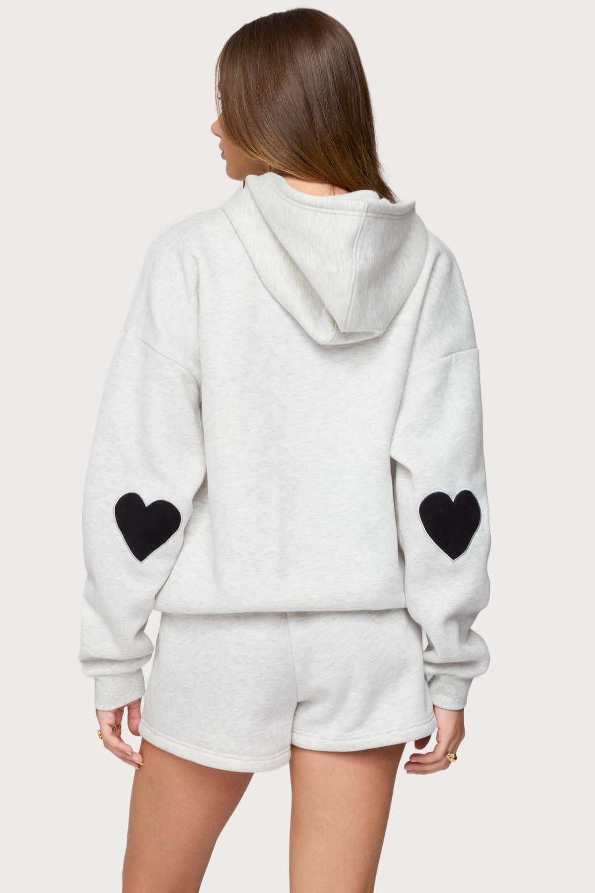 Big Love Edikted Hoodie - Elbow Heart Patches, Embroidered Text, Polyester Cotton Rayon