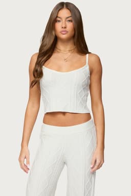 Louise Cable Knit Tank Top - Adjustable Straps, Acrylic Fabric