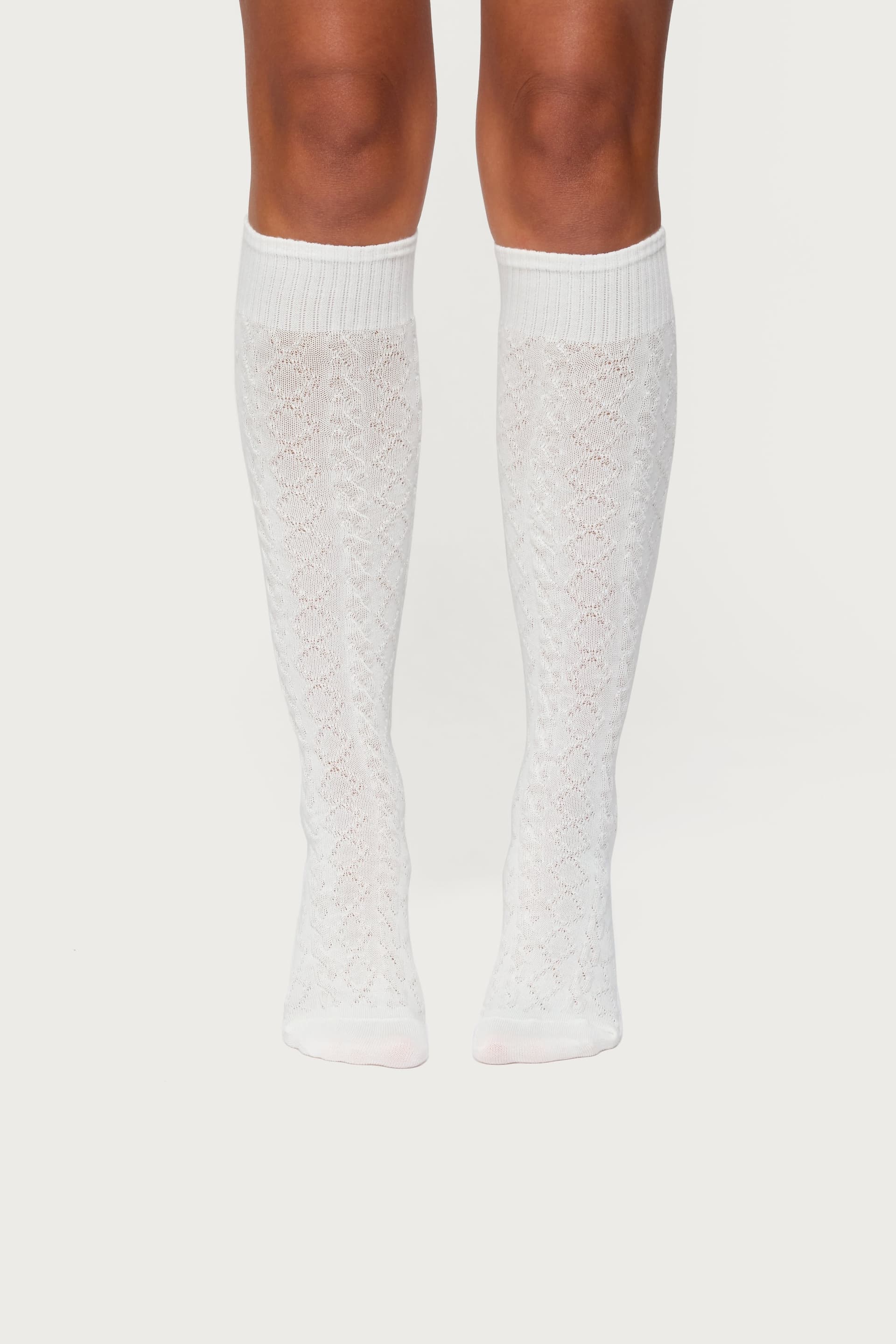 Cable Knit Socks - Polyester Cotton Spandex Blend, 20.9 Inch Length