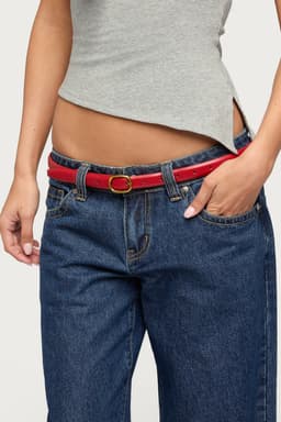 Oval Buckle Faux Leather Belt - Gold Tone Polyurethane Rayon 41.3 Inch Length