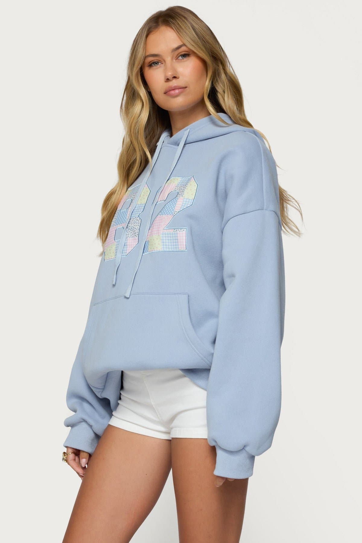 82 Oversized Hoodie with Mixed Print Graphic Patch Polyester Cotton Unisex