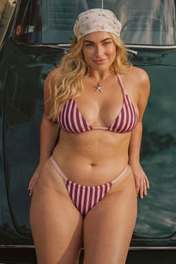 Esmer Contrast Striped Bikini Bottom - Polyester Spandex Double-Lined Stretch Fabric