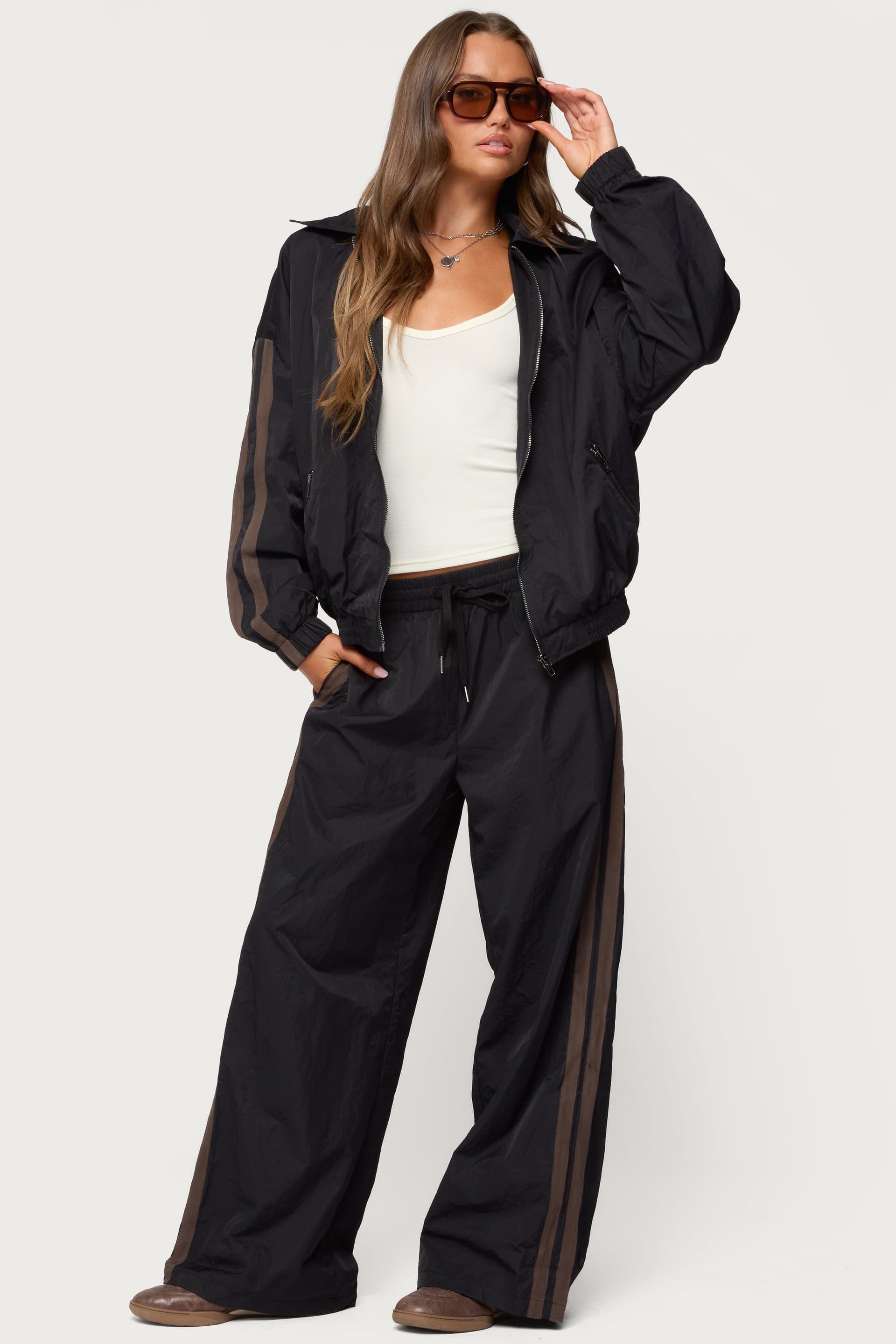 Kieran Stripey Nylon Track Jacket Oversized Fit Side Stripes Men's