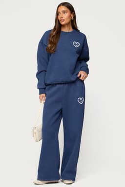 Love Edikted Wide Leg Sweatpants with Lace Heart Patch