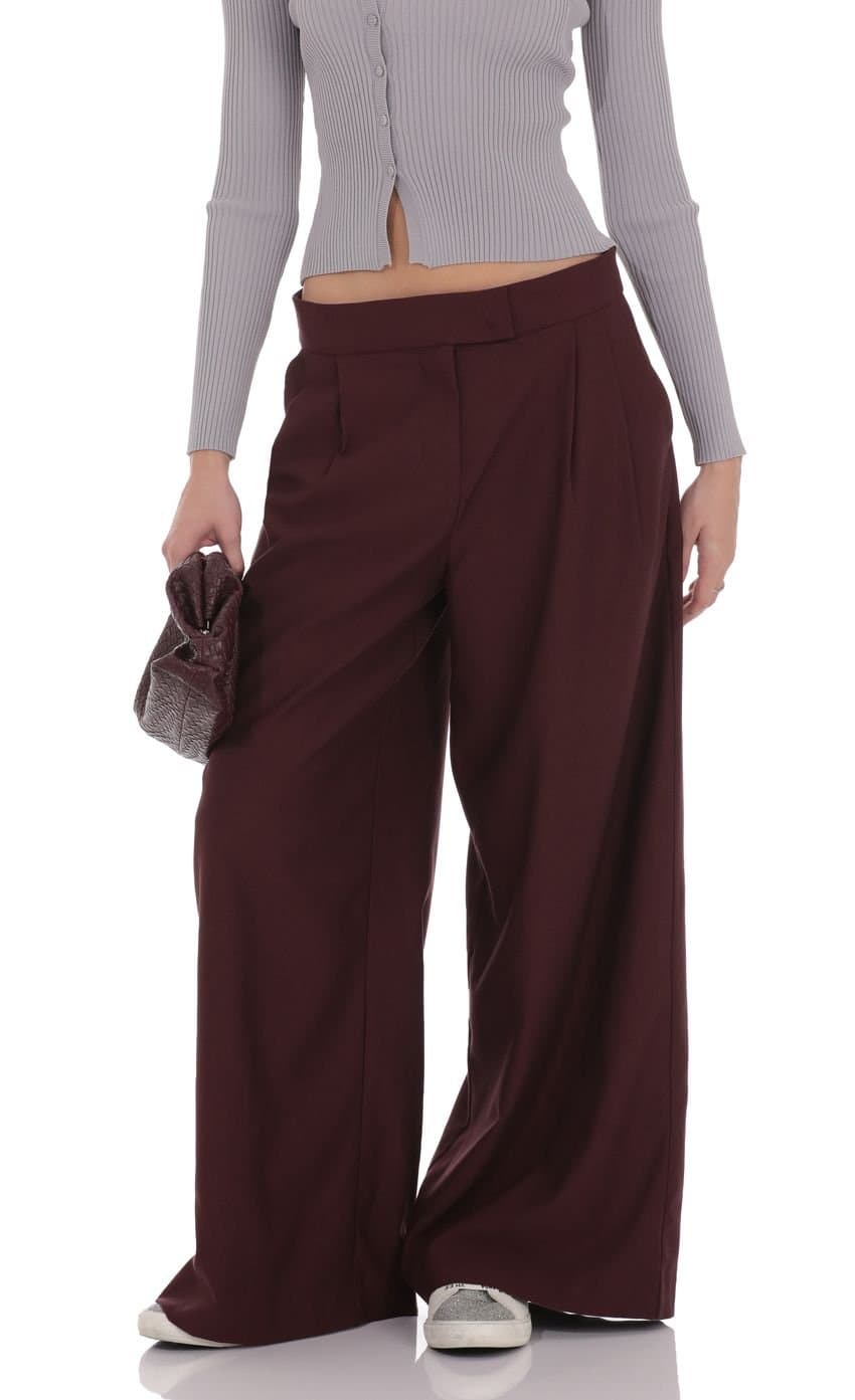 Pleated Baggy Trousers in Burgundy
