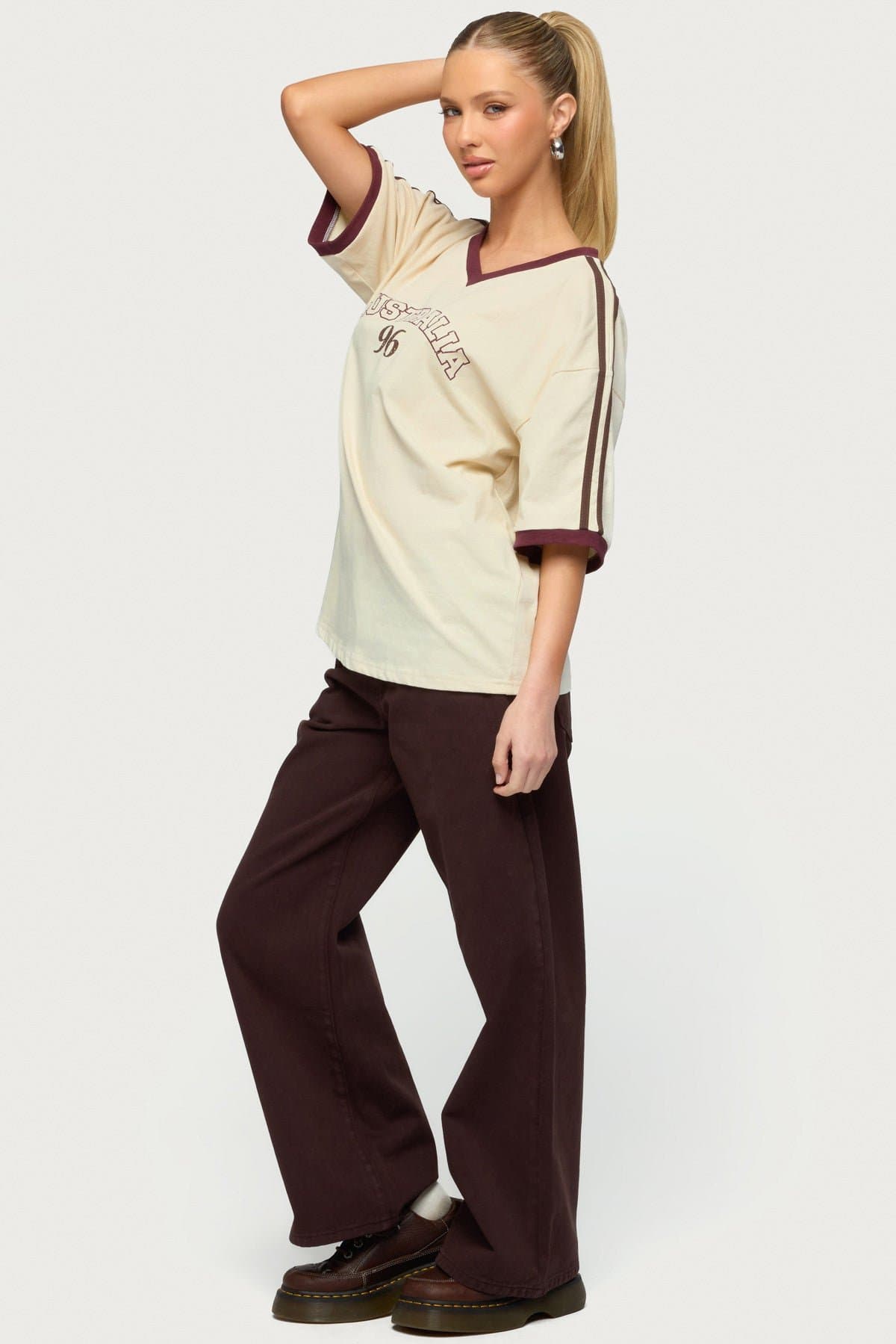 Australia 96 Contrast Oversized V-Neck T-Shirt 100% Cotton