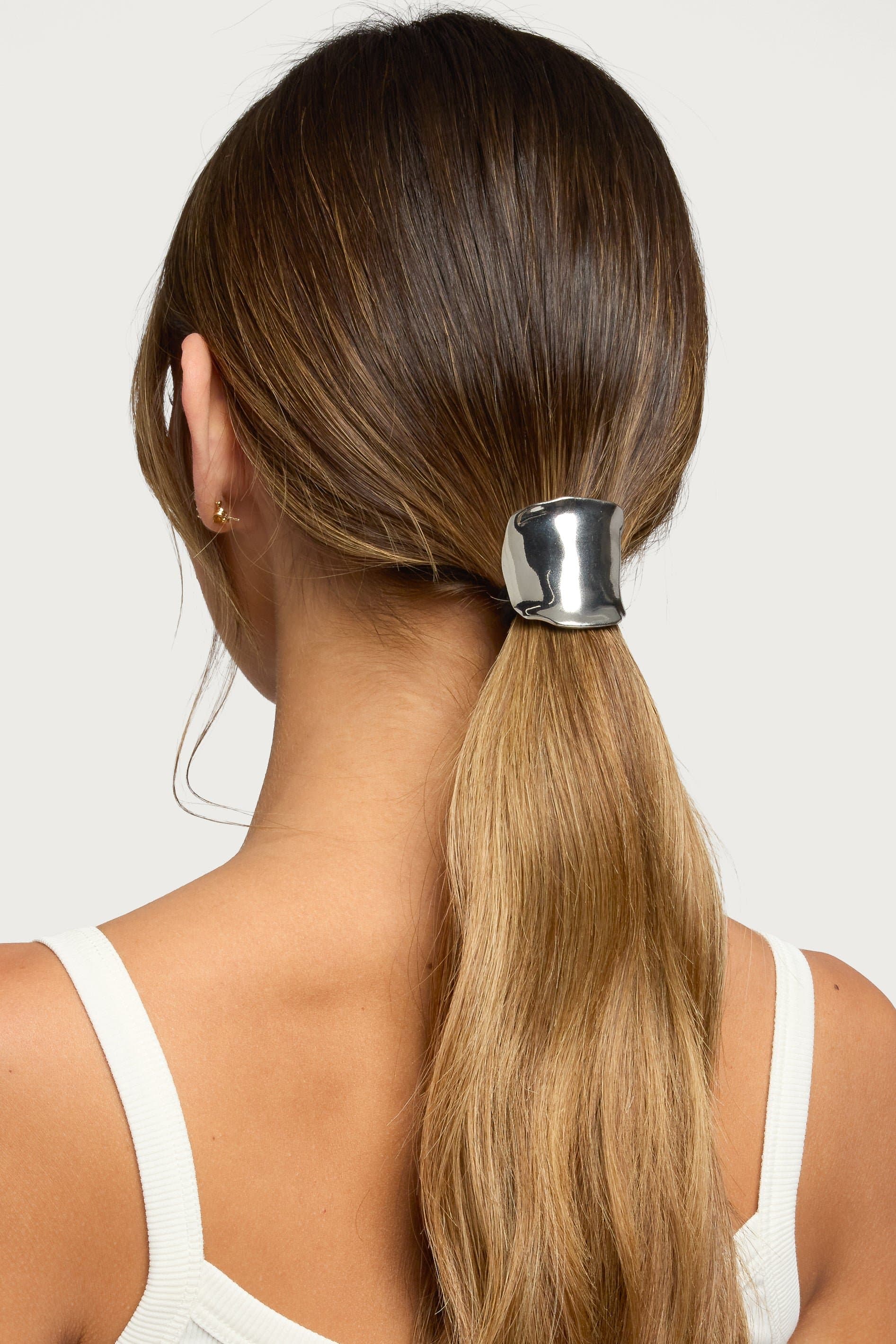 Abstract Cuff Hair Tie in Silver Tone Metal, 1.7 Inch Length