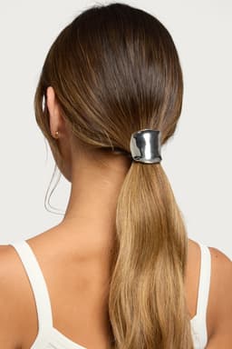 Abstract Cuff Hair Tie in Silver Tone Metal, 1.7 Inch Length