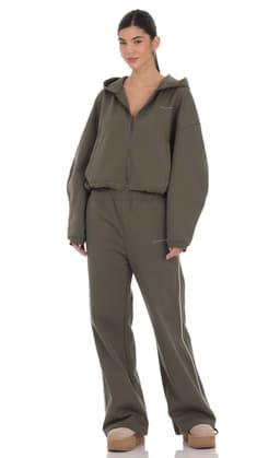 Piped Straight Leg Sweatpants in Olive Green