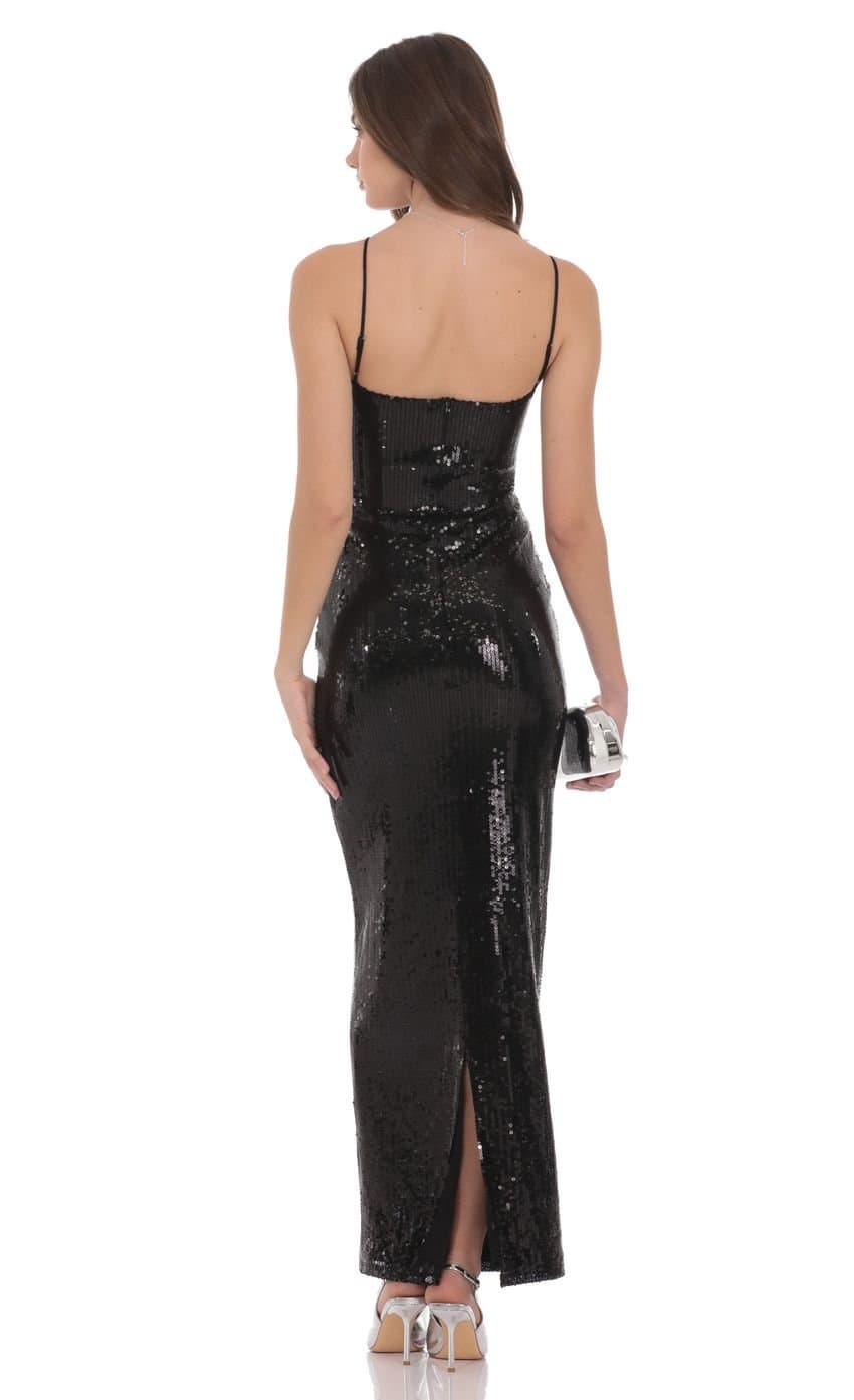 Sequin Keyhole Maxi Dress in Black