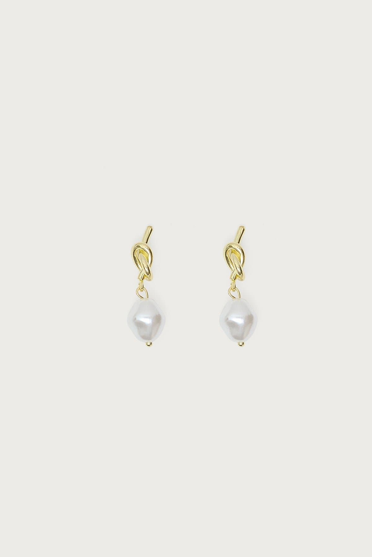 Knotted Pearl Charm Dangling Earrings - Gold Tone Metal, 1.4 Inch Length