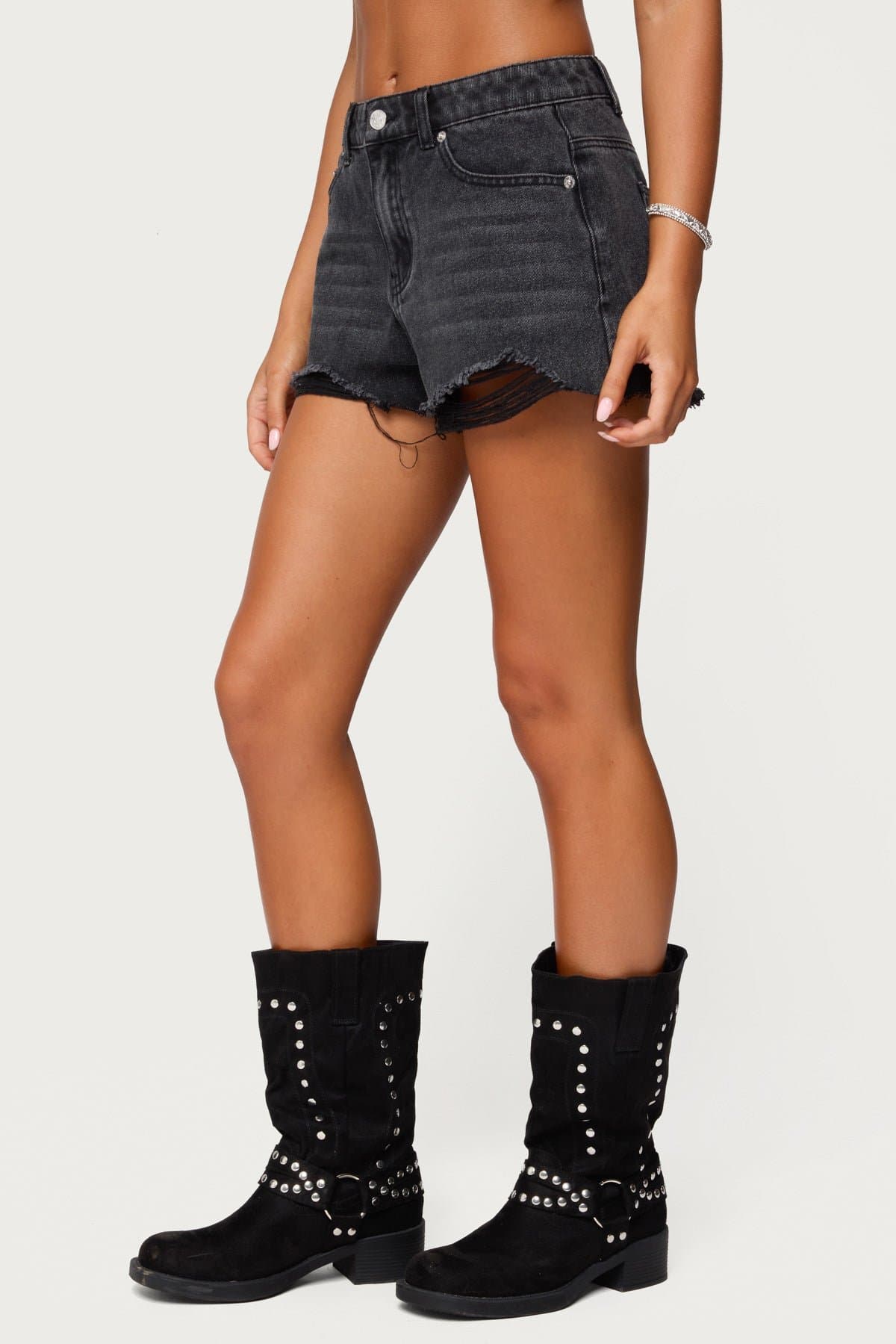 Fern Mid Rise Denim Shorts - Distressed 100% Cotton Women's Shorts