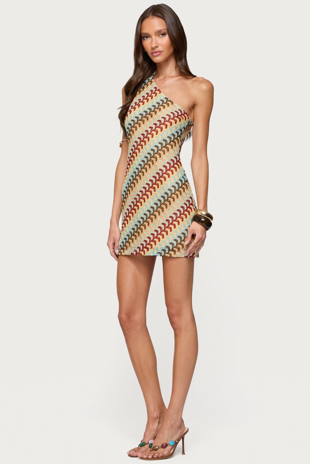 Agua Zigzag One Shoulder Mini Dress - Polyester