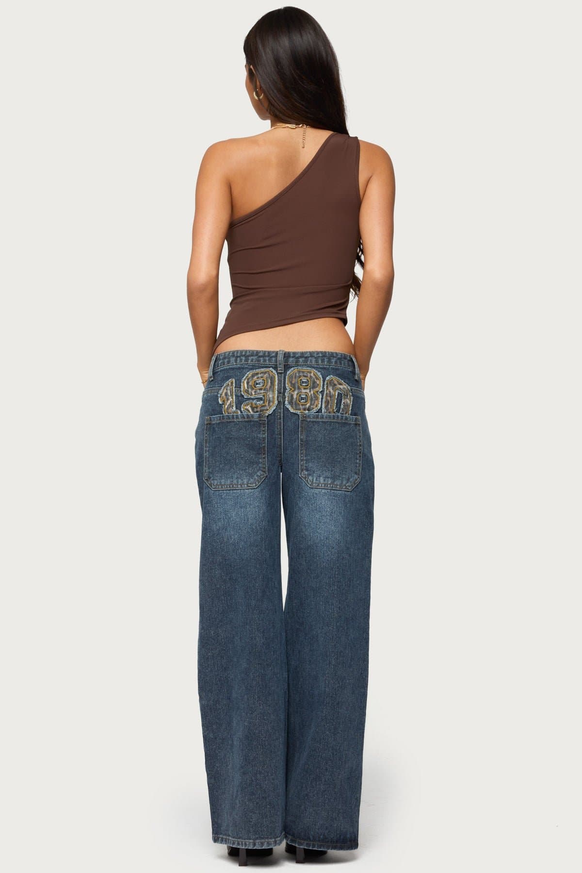 1980 Leopard Patch Low Rise Baggy Jeans in Rigid Cotton Denim