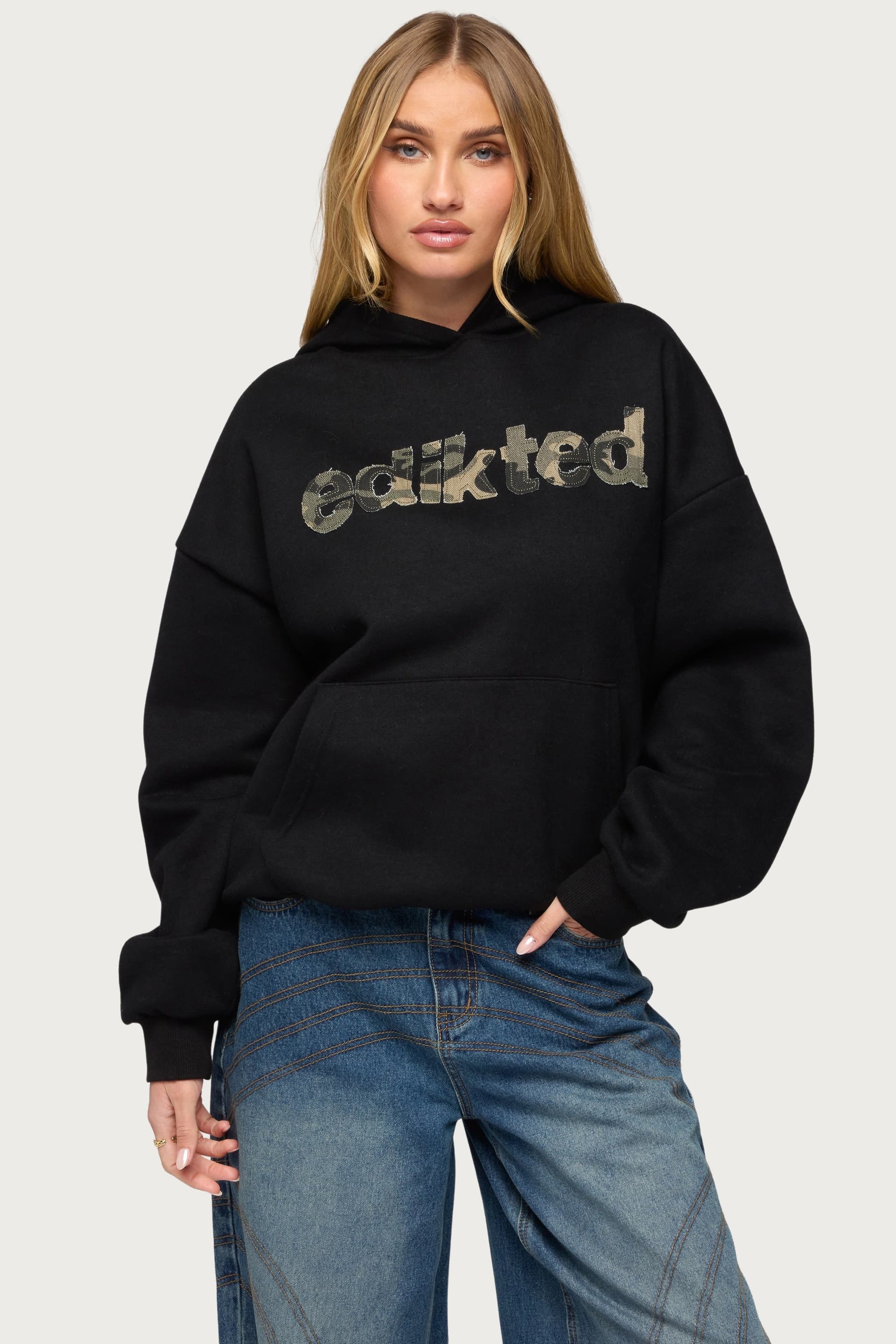 Camo Cutie Edikted Oversized Hoodie - Camo Graphic Polyester Cotton Blend