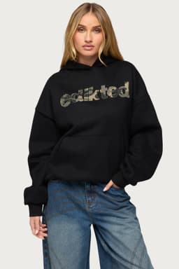 Camo Cutie Edikted Oversized Hoodie - Camo Graphic Polyester Cotton Blend