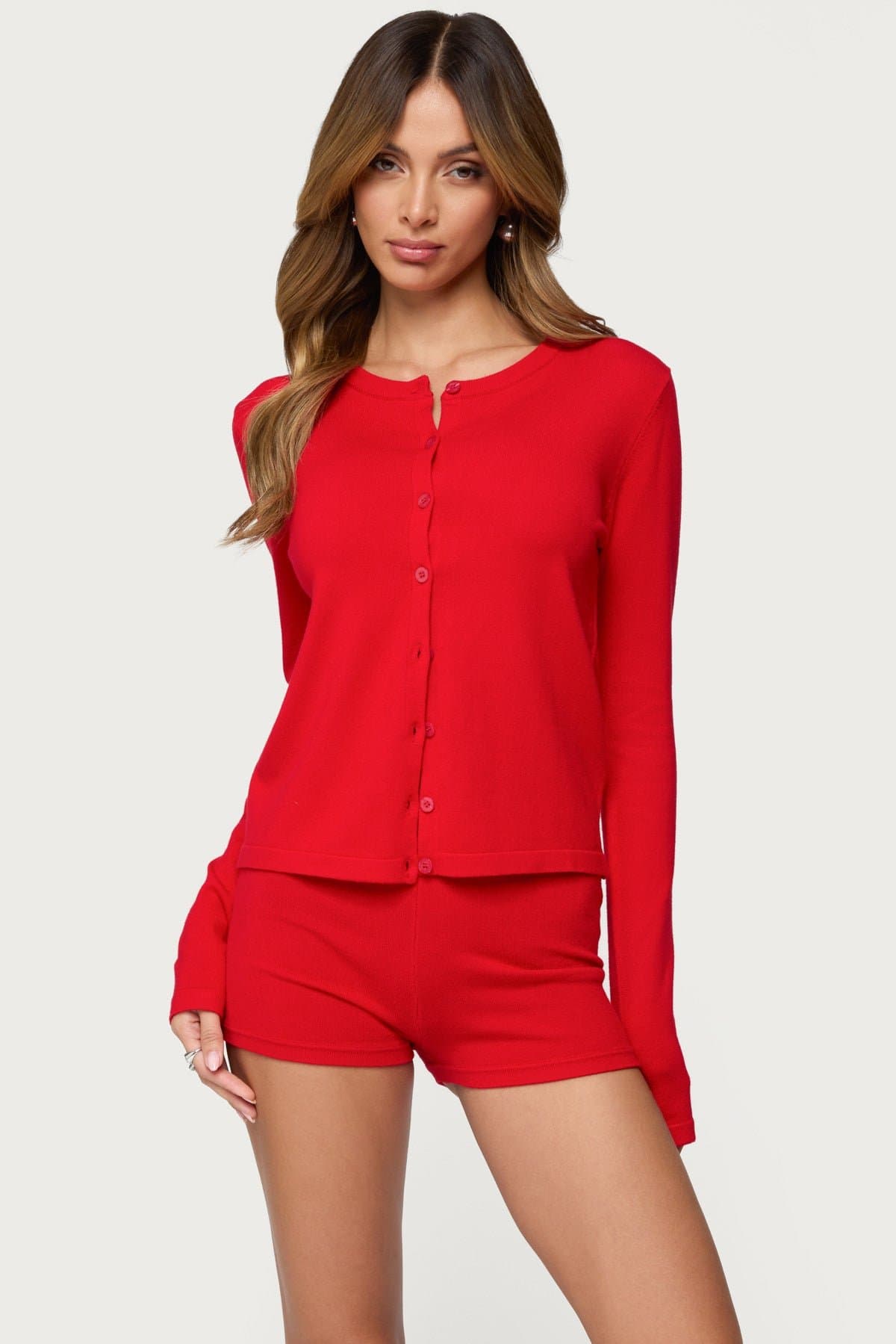 Maycee Button Up Knit Cardigan - Polyester Rayon Women's Sweater