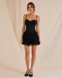 Midnight Lace Corset Dress – Black Coquette Mini Dress
