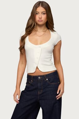 Blaunca Asymmetric Knit Top - Scoop Neck Rayon Nylon Spandex Women's Clothing