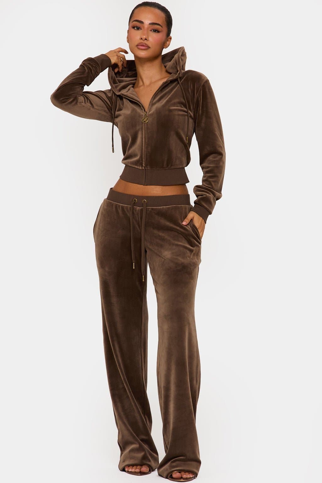 Khaki Velour Zip Up Hoodie with Murci Branding Regular Fit