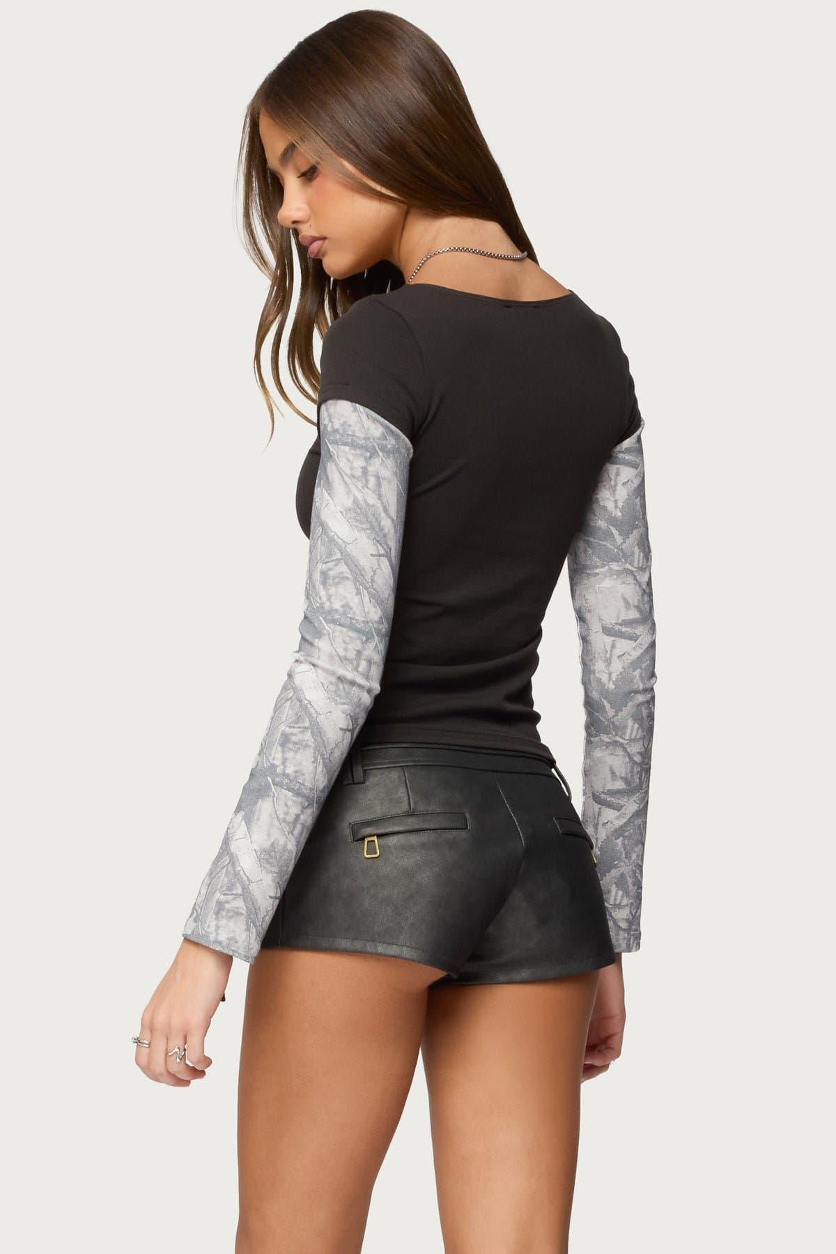 Layered Camo Long Sleeve T-Shirt with Montana 1880 Graphic Boat Neck Cotton Blend