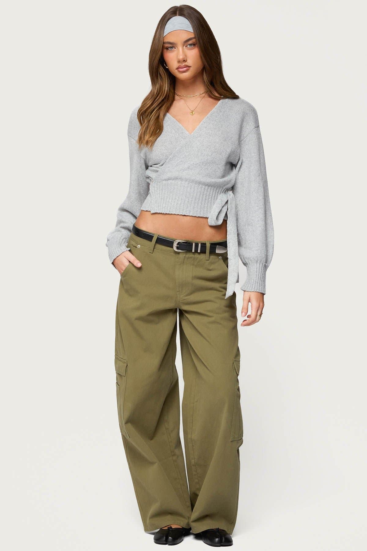 Stella Wrap Knit Cardigan - Acrylic Ribbed Tie Closure Sweater